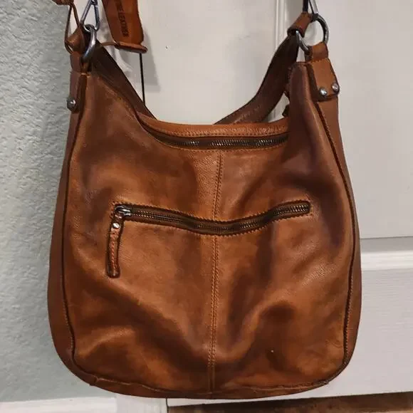 Genuine Leather Brown Shoulder Bag with Zipper Pocket - Picture 4 of 16